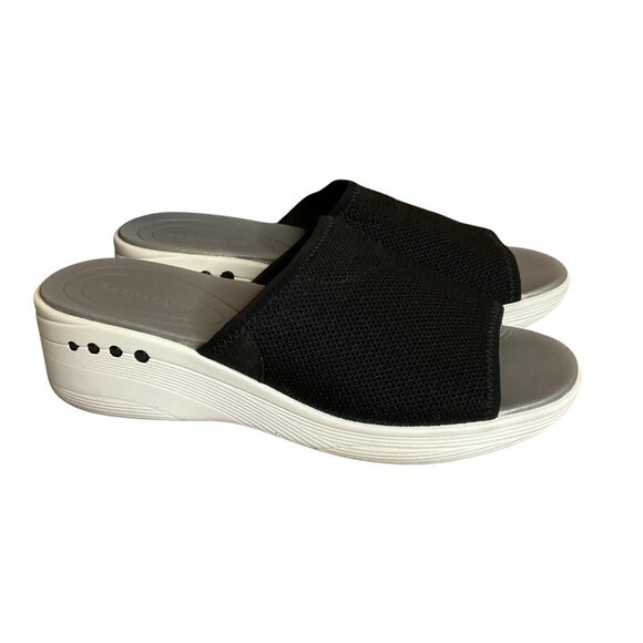 Easy Spirit Sebrownie2 Slip-On Wedge Sandals  8 Black Textile Upper Comfortable - Picture 1 of 8
